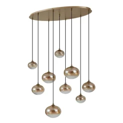 QAZQA Schlafzimmerlampen|Küchenlampen*Art-Deco-Hängelampe Gold mit bernsteinfarbenem Glas 9-flammig - Jia