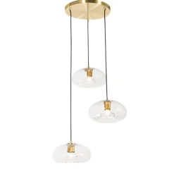 QAZQA Schlafzimmerlampen|Küchenlampen*Art-Deco-Hängelampe Gold mit Glas rund 3-flammig – Ayesha