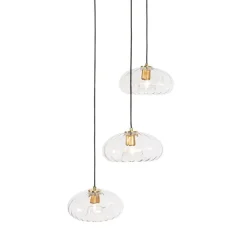 QAZQA Schlafzimmerlampen|Küchenlampen*Art-Deco-Hängelampe Gold mit Glas rund 3-flammig – Ayesha