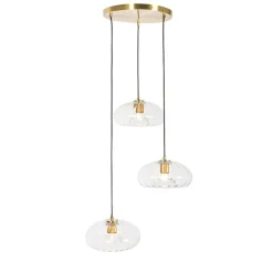 QAZQA Schlafzimmerlampen|Küchenlampen*Art-Deco-Hängelampe Gold mit Glas rund 3-flammig – Ayesha