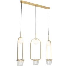 QAZQA Pendelleuchten|Wohnzimmerlampen*Art-Deco-Hängelampe Gold mit weißem Glas 3 Lichter - Isabella