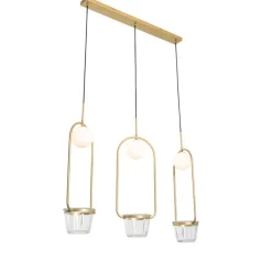 QAZQA Pendelleuchten|Wohnzimmerlampen*Art-Deco-Hängelampe Gold mit weißem Glas 3 Lichter - Isabella