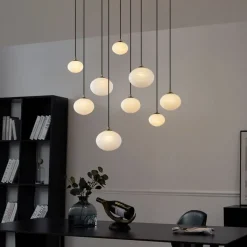 QAZQA Schlafzimmerlampen|Küchenlampen*Art-Deco-Hängelampe Gold mit Opalglas 9-flammig - Yani