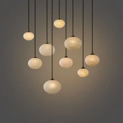 QAZQA Schlafzimmerlampen|Küchenlampen*Art-Deco-Hängelampe Gold mit Opalglas 9-flammig - Yani