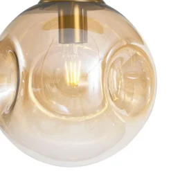 QAZQA Pendelleuchten|Wohnzimmerlampen*Art-Deco-Hängelampe Messing mit ovaler Deckenplatte und bernsteinfarbenem Glas 6-flammig - Douglass