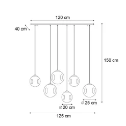 QAZQA Pendelleuchten|Wohnzimmerlampen*Art-Deco-Hängelampe Messing mit ovaler Deckenplatte und bernsteinfarbenem Glas 6-flammig - Douglass