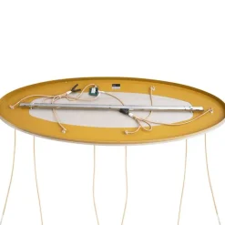 QAZQA Pendelleuchten|Wohnzimmerlampen*Art-Deco-Hängelampe Messing mit ovaler Deckenplatte und bernsteinfarbenem Glas 6-flammig - Douglass