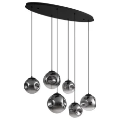 QAZQA Schlafzimmerlampen|Küchenlampen*Art-Deco-Hängelampe schwarz mit ovaler Deckenplatte und Rauchglas 6-flammig - Douglass