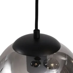 QAZQA Schlafzimmerlampen|Küchenlampen*Art-Deco-Hängelampe schwarz mit ovaler Deckenplatte und Rauchglas 6-flammig - Douglass