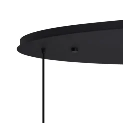 QAZQA Schlafzimmerlampen|Küchenlampen*Art-Deco-Hängelampe schwarz mit ovaler Deckenplatte und Rauchglas 6-flammig - Douglass