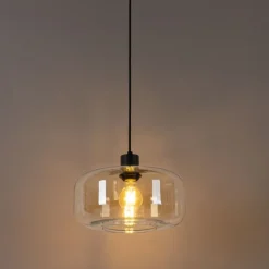 QAZQA Pendelleuchten|Wohnzimmerlampen*Art-Deco-Hängelampe schwarz mit braunem Glas - Bizle