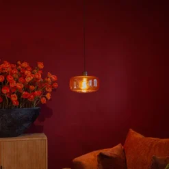 QAZQA Pendelleuchten|Wohnzimmerlampen*Art-Deco-Hängelampe schwarz mit braunem Glas - Bizle