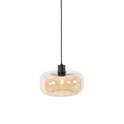 QAZQA Pendelleuchten|Wohnzimmerlampen*Art-Deco-Hängelampe schwarz mit braunem Glas - Bizle