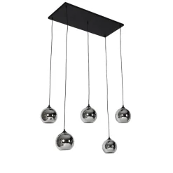 QAZQA Schlafzimmerlampen|Küchenlampen*Art-Deco-Hängelampe schwarz mit Rauchglas 5 Lichter - Wallace