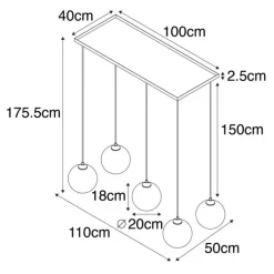 QAZQA Schlafzimmerlampen|Küchenlampen*Art-Deco-Hängelampe schwarz mit Rauchglas 5 Lichter - Wallace