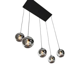 QAZQA Schlafzimmerlampen|Küchenlampen*Art-Deco-Hängelampe schwarz mit Rauchglas 5 Lichter - Wallace