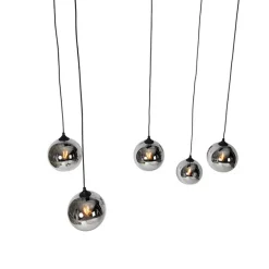 QAZQA Schlafzimmerlampen|Küchenlampen*Art-Deco-Hängelampe schwarz mit Rauchglas 5 Lichter - Wallace