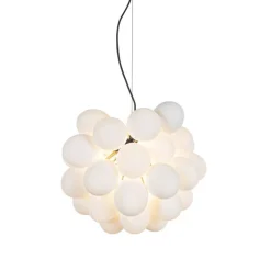 QAZQA Schlafzimmerlampen|Küchenlampen*Art-Deco-Hängelampe schwarz mit Opalglas 8-flammig rund – Uvas