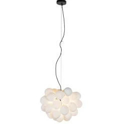 QAZQA Schlafzimmerlampen|Küchenlampen*Art-Deco-Hängelampe schwarz mit Opalglas 8-flammig rund – Uvas