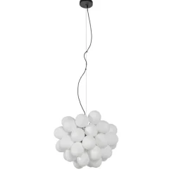 QAZQA Schlafzimmerlampen|Küchenlampen*Art-Deco-Hängelampe schwarz mit Opalglas 8-flammig rund – Uvas