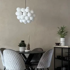QAZQA Schlafzimmerlampen|Küchenlampen*Art-Deco-Hängelampe schwarz mit Opalglas 8-flammig rund – Uvas