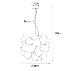 QAZQA Schlafzimmerlampen|Küchenlampen*Art-Deco-Hängelampe schwarz mit Opalglas 8-flammig rund – Uvas