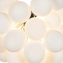 QAZQA Schlafzimmerlampen|Küchenlampen*Art-Deco-Hängelampe schwarz mit Opalglas 8-flammig rund – Uvas