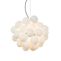 QAZQA Schlafzimmerlampen|Küchenlampen*Art-Deco-Hängelampe schwarz mit Opalglas 8-flammig rund – Uvas