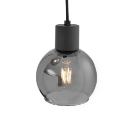 QAZQA Schlafzimmerlampen|Küchenlampen*Art-Deco-Hängelampe schwarz mit Rauchglas rund 3-flammig - Vidro