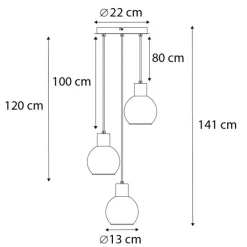 QAZQA Schlafzimmerlampen|Küchenlampen*Art-Deco-Hängelampe schwarz mit Rauchglas rund 3-flammig - Vidro