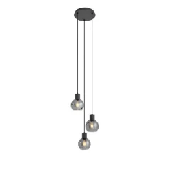 QAZQA Schlafzimmerlampen|Küchenlampen*Art-Deco-Hängelampe schwarz mit Rauchglas rund 3-flammig - Vidro