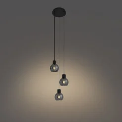 QAZQA Schlafzimmerlampen|Küchenlampen*Art-Deco-Hängelampe schwarz mit Rauchglas rund 3-flammig - Vidro