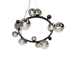 QAZQA Küchenlampen|Pendelleuchten*Art-Deco-Hängelampe schwarz mit Rauchglas 12-flammig – David