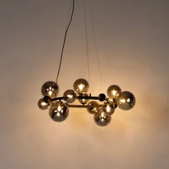 QAZQA Küchenlampen|Pendelleuchten*Art-Deco-Hängelampe schwarz mit Rauchglas 12-flammig – David