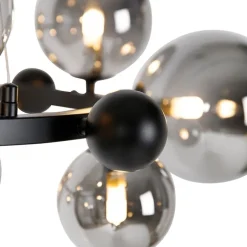 QAZQA Küchenlampen|Pendelleuchten*Art-Deco-Hängelampe schwarz mit Rauchglas 12-flammig – David