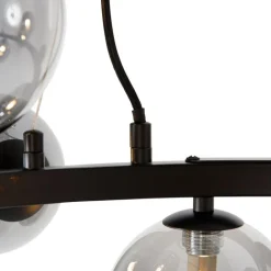 QAZQA Küchenlampen|Pendelleuchten*Art-Deco-Hängelampe schwarz mit Rauchglas 12-flammig – David