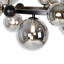 QAZQA Küchenlampen|Pendelleuchten*Art-Deco-Hängelampe schwarz mit Rauchglas 12-flammig – David