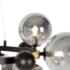 QAZQA Küchenlampen|Pendelleuchten*Art-Deco-Hängelampe schwarz mit Rauchglas 12-flammig – David