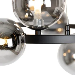 QAZQA Küchenlampen|Pendelleuchten*Art-Deco-Hängelampe schwarz mit Rauchglas 12-flammig – David