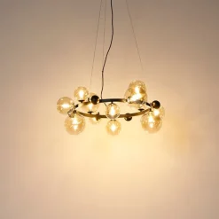QAZQA Schlafzimmerlampen|Küchenlampen*Art-Deco-Hängelampe schwarz mit bernsteinfarbenem Glas 12 Lichter – David