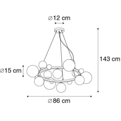 QAZQA Schlafzimmerlampen|Küchenlampen*Art-Deco-Hängelampe schwarz mit bernsteinfarbenem Glas 12 Lichter – David