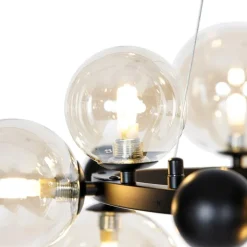 QAZQA Schlafzimmerlampen|Küchenlampen*Art-Deco-Hängelampe schwarz mit bernsteinfarbenem Glas 12 Lichter – David