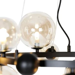 QAZQA Schlafzimmerlampen|Küchenlampen*Art-Deco-Hängelampe schwarz mit bernsteinfarbenem Glas 12 Lichter – David