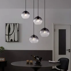 QAZQA Pendelleuchten|Wohnzimmerlampen*Art-Deco-Hängelampe schwarz mit Rauchglas rund 4-flammig - Bao