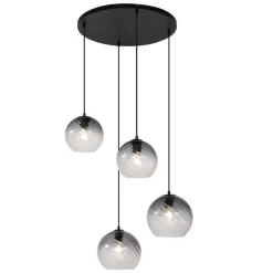 QAZQA Pendelleuchten|Wohnzimmerlampen*Art-Deco-Hängelampe schwarz mit Rauchglas rund 4-flammig - Bao