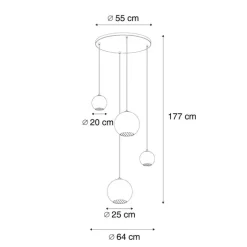 QAZQA Pendelleuchten|Wohnzimmerlampen*Art-Deco-Hängelampe schwarz mit Rauchglas rund 4-flammig - Bao