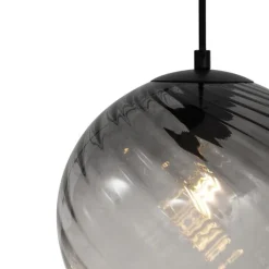 QAZQA Pendelleuchten|Wohnzimmerlampen*Art-Deco-Hängelampe schwarz mit Rauchglas rund 4-flammig - Bao