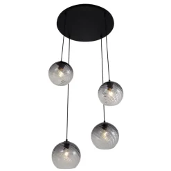 QAZQA Pendelleuchten|Wohnzimmerlampen*Art-Deco-Hängelampe schwarz mit Rauchglas rund 4-flammig - Bao