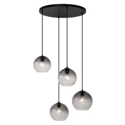 QAZQA Pendelleuchten|Wohnzimmerlampen*Art-Deco-Hängelampe schwarz mit Rauchglas rund 4-flammig - Bao