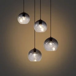 QAZQA Pendelleuchten|Wohnzimmerlampen*Art-Deco-Hängelampe schwarz mit Rauchglas rund 4-flammig - Bao